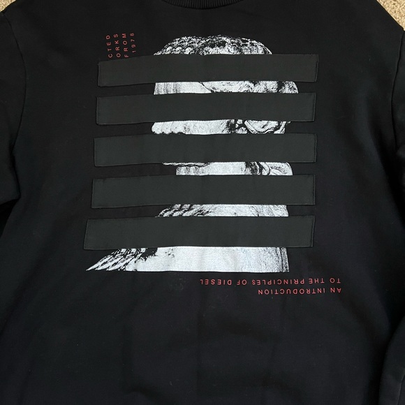 Diesel Black Graphic Sweatshirt | Size XL | Red & White Accents | 100% Cotton | - Picture 7 of 9